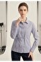 Women's Dark Blue White Striped Oversized Shirt with Bow Detail - 6