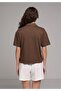 Regular Fit Polo Collar Plain Women's Brown Short Sleeve T-Shirt - 2