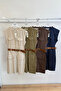 Women's Zero Sleeve Linen Mix Dress with Front Pockets and Belt Beige - 5