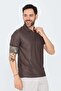 Brown Striped Zippered Men's Polo Collar T-Shirt - 2