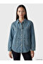 Lcw Everyday Indigo Shirt Collar Oversize Women's Jean Jacket