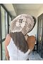 Crochet Bandana Latte Floral Patterned Hand Knitted - 2