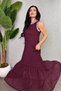 New Season Women's Strappy Round Neck Skirt Hem Chiffon Detailed Long Viscose Two-Thread Dress - 3