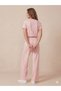 Women's Pink Shiny Stone Detailed Short Sleeve Two-Piece Tracksuit Set - 2