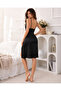 Black Silky Textured Satin Thin Straps Flat Collar Women's Nightgown - 3