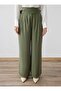 Wide Leg Modal Trousers with Metal Buckle Detail - Khaki - - 3