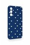 Samsung A34 Compatible Mini White Heart Navy Blue Patterned Silicone Case - 3