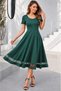 Women's Short Sleeve Round Neck Tulle Detailed Midi Janjan Crepe Dress - 3