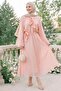 Wide Sleeve Salmon Dress with Scarf - 2