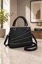 Small Size Multi-Compartment Women's Hand and Shoulder Bag with Sequin Detail and Stone Stripes, Fully Lined Inside, Black 24X17X12 cm - 5