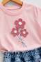 Girl's floral embroidered t-shirt, denim shorts, and skirt set - ages 2-5 - summer denim skort two-piece outfit - 4