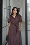 Plum Collar Capelet Belted Dress with Buttons on the Front - 2