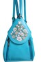 Genuine Leather, Designer Hand-Crafted Flower-Embellished Turquoise Backpack - 2