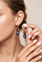Gold Color Forged Metal Brown Beaded and Navy Blue Stone Dangle Earrings - 2