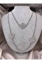 Zircon Stone Clover Motif Long Necklace Silver Color Stylish Women's Accessory