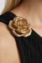 Premium - Tide Collection |   Black One-Shoulder Women's Crop Blouse with Floral Accessories and Wrinkled Texture - 4