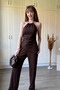 Halter Neck Asymmetrical Brown Trouser Suit with Gold Accessories - 2