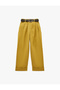 High Waist Double Wide Leg Linen Blend Trousers with Belt Detail - 3