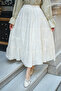 Women's Skirt with Sewing Details and Elastic Waist, White - 3