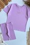 Girl's Letter Embroidered T-Shirt and Ribbed Short Leggings Set Lilac - 2