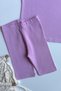 Girl's Letter Embroidered T-Shirt and Ribbed Short Leggings Set Lilac - 4