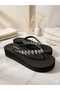 Amelia Black Silver Stone Stylish Women's Flipflops Flip Flops Beach Slippers Summer Comfortable Platform Slippers 4.5 cm - 3