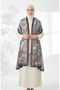 Floral Patterned Amber Shawl 70359-02 Navy Blue - 3