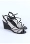 Women's Special Wedge Heeled Evening Dress Shoes with Stone Detail in Black - 3
