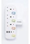 قابس بريطاني مع مخرج طاقة عالمي مزود بإضاءة LED، شريط طاقة متعدد المنافذ مع منفذ USB للشحن السريع، 10 أمبير، 2000 واط - أبيض