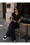 V-Neck Detailed Slim Fit Crop Top and Spanish Flare Pants Two-Piece Set – Modern and Sporty Elegance - 2