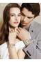 Couple Quartz Watch Set Stainless Steel Strap Round Dial with Rhinestone Decoration Luxurious Luminous Waterproof Calendar Analog Wristwatch Gift for Men and Women Silver - 2