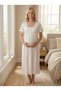 New Season Ecru Summer Scallop Linen Detailed Special Design 100% Cotton Maternity Nightgown Set with Breastfeeding Feature - 7