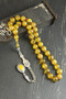 Certified Yellow Crimped Amber Prayer Beads, Sphere Cut, Men's Gift, Wooden Boxed