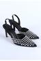 Women's Open Back Elastic Band Trok Stone Pointed Toe Heeled Shoes Black - 2