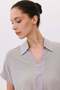 Polo Collar Shiny Kupra Garnished Stripe Stone Detailed T-Shirt - 3