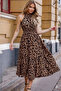 New Season Women's Off-The-Shoulder Circle Neck Patterned Maxi Single Jersey Dress