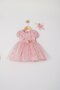 Baby Girl Heart Patterned Tulle Butterfly Detailed Birthday Dress and Bandana Set - 3
