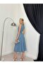 Buttoned Corset Detailed Square Neck Midi Length Denim Dress - 2