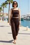 Women's Plus Size Thin Strap Strapless Fitted Sleeveless Viscose Knitted Suit Wide Leg Comfortable Casual Stylish