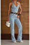 Women's Light Blue Halter Neck Button Detailed Denim Jumpsuit - 5