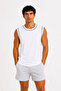 Men's Contrast Ribbed Sleeveless Undershirt Crew Neck Summer Basic Undershirt - White