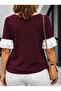 Women's Short Sleeve Crew Neck Bow Sleeves Ruffle Janjan Crepe Blouse - 2