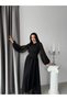Black Waist Detailed Tulle Sleeves Lined Long Dress - 3