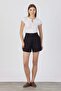 100% Linen Ironed Striped Classic Cut Shorts - Black - 3