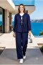 Women's Tie-Dye Strawberry Fabric Navy Blue Tunic Pants Double Set - 5