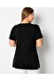 Women's V-Neck Printed Slit Large Size T-Shirt - 3