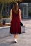 Women's Strappy Round Neck Midi Dress with Ruffled Hem - 3