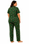 55806-26 Plus Size Women's Pajamas Set 3Xl-5Xl Short Sleeve Buttoned Patterned Comfortable Home Wear Set - 3