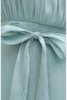 Belted Skirt with Flounce Lining Chiffon Dress - Water Green - 3