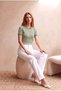 Women's Green Patterned Cotton Knitted Crew Neck Short Sleeve T-Shirt Catarina - 2